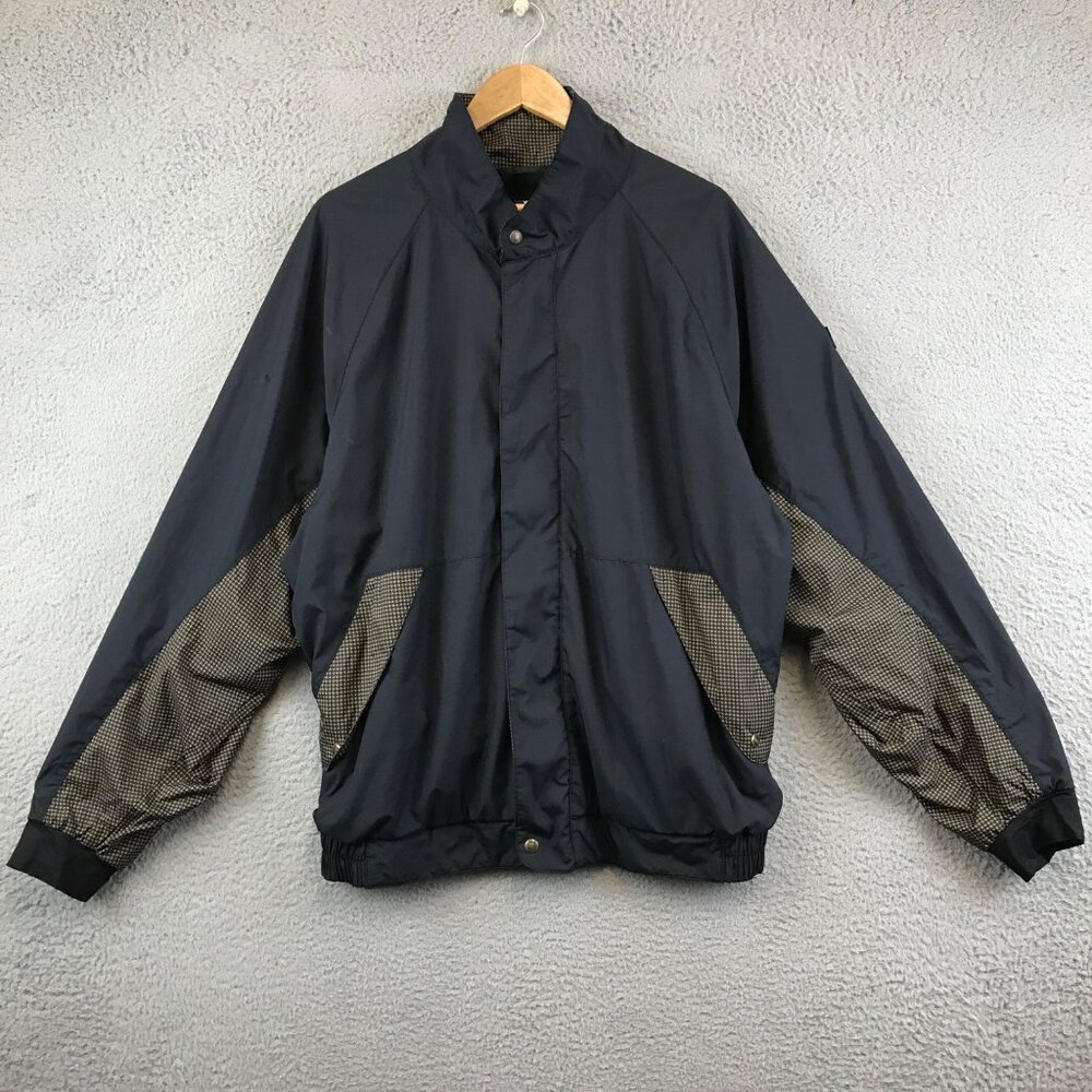 Footjoy Dryjoys Golf Windbreaker Mens XL Black and Gold Houndstooth Jacket